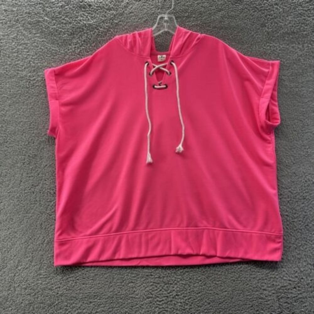 Sew In Love Shirt Women's Large Hot Pink Hooded Short Sleeve Shirt Women's L